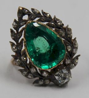 JEWELRY. Georgian 4 ct. Emerald and Diamond Ring.