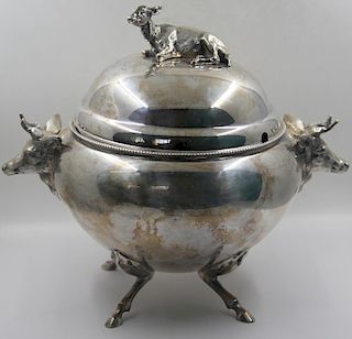 SILVER-PLATED. Silver-plate Cow Motif Tureen.