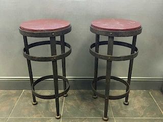 Pair of Vintage French Marble Top Iron End Tables.
