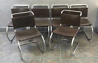 Set of 6 Mies Van Der Rohe Chrome & Leather Chairs