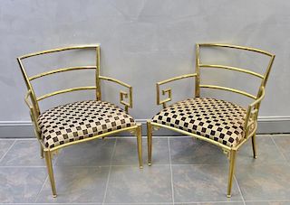 Midcentury Pair of Mastercraft Brass Lounge Chairs