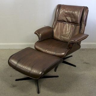 Eames Style Leather Upholstered Chair & Ottoman