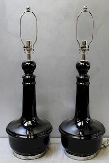 Midcentury Pair 1960s Black Ceramic Table Lamp