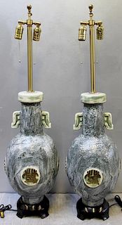 Midcentury Pair of Marbro Asian Motif Lamps.