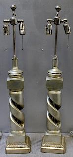 Modern Pair of James Mont Style Helix Lamps.