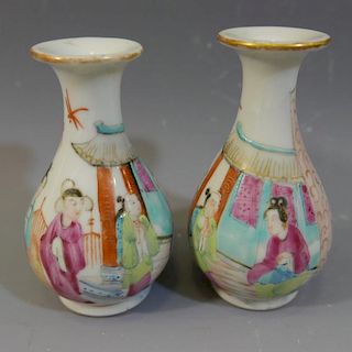 PAIR ANTIQUE CHINESE FAMILLE ROSE BUD VASE - QING DYNASTY