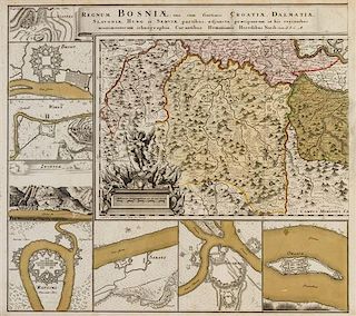 * (MAP) HOMANN HEIRS, after. Regnum Bosniae... [Nuremberg, c. 1738] Engraved map with later hand-coloring.