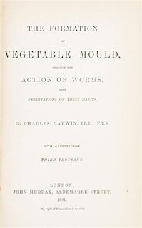 DARWIN, CHARLES. The Formation of Vegetable Mould... London, 1881. Third thousand.