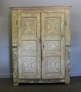 Distressed 18th C Two Piece Cabinet