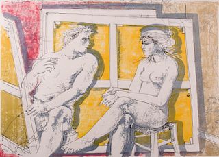 Signed Litho of Nude Man & Woman