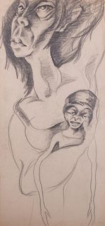 Franz Wismer Modernist Charcoal, Mother and Child
