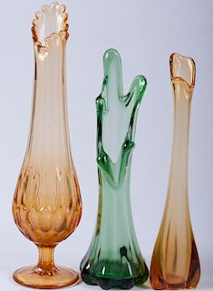 Mid-Century Swung Glass Vases, Three (3)