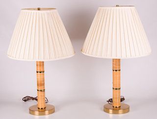 Mid-Century Rattan Wrapped Table Lamps, Pair