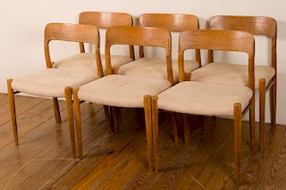Teak & Upholstery Dining Chairs, Six (6)