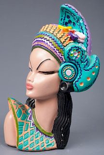 Painted Balinese Dancer Bust