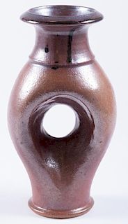 Signed Metallic Brown Pottery Vase