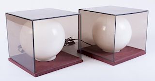 Mid-Century Cube/ Globe Lamps, Pair