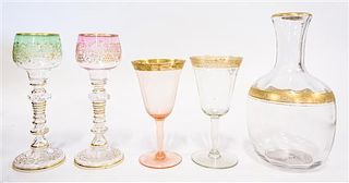 * An Assembled Collection of Continental Gilt Decorated Stemware Height of first 6 3/4 inches.