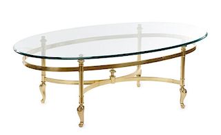 La Barge Brass & Glass Top Oval Coffee Table