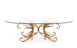 Hollywood Regency Oval Glass Top Coffee Table