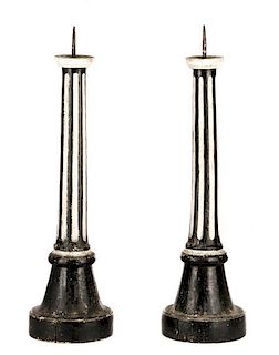 Pair of Black & White Column Form Candle Prickets