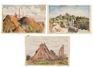 Collection Of 3 Alan Meiers Mining Watercolors
