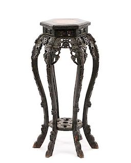 Chinese Rosewood & Marble Top Jardiniere Stand