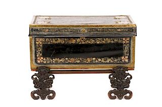 Chinese Export Brass Bound Leather Trunk on Stand