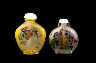 2 Fine Reverse Painted Glass Snuff Bottles, Signed
