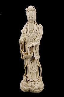 Fine Dehua Blanc de Chine Figure, Standing Guanyin