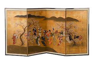 Hand Painted Japanese Table Screen, Cherry Blossom