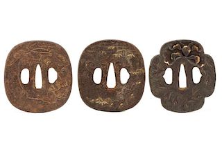 3 Edo Period Iron Tsubas, Kaku Maru & Mokko Gata