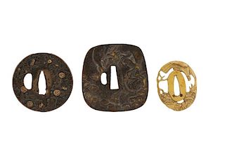 3 Japanese Edo Period Bronze Tsubas, 1 Signed