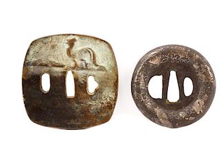 Two Fine Edo Period Tsubas, Bronze and Iron