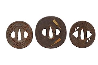Three Edo Period Iron Naga Maru Gata Tsubas