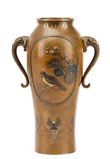 Japanese Bronze Vase, Bird & Butterfly Motif