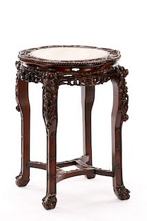 Chinese Rosewood Carved Marble Top Table