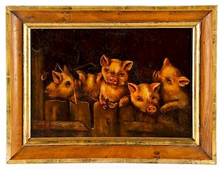 Ruth Aronsohn, Piglets On The Farm, Oil On Board