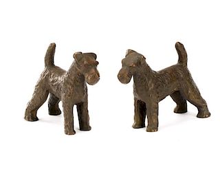 Pair of Hubley Style Cast Iron Airedale Terriers