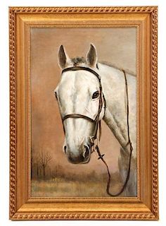 Contemporary, "Bridled White Horse", Oil