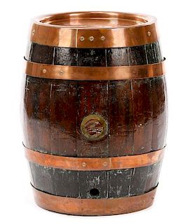 French Copper Bound Wood Wine Barrel