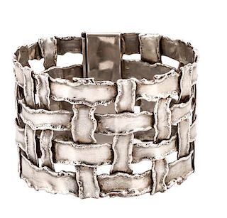 Cummings Style Woven Sterling Silver Bracelet