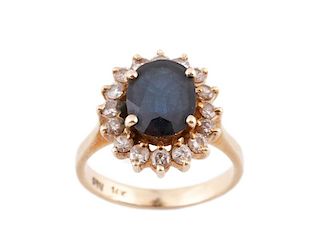 14k Gold, Midnight Blue Sapphire, & Diamond Ring