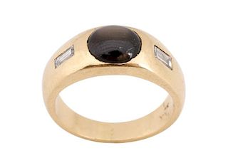18k Gold, Diamond & Black Star Sapphire Ring