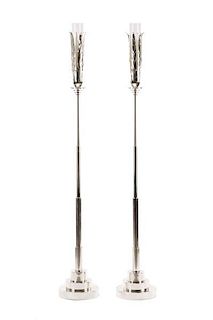 Pair, Art Deco Style Silver Torchiere Floor Lamps