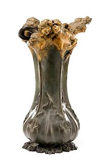 Art Nouveau Bronze Figural Vase, Signed Peyre