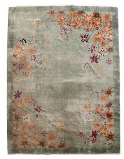 Hand Woven Chinese Art Deco Floral Motif Rug