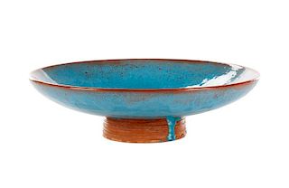 Blue Glazed Footed Ceramic Bowl, Laura Andreson