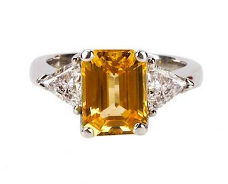 Ladies Platinum, Diamond, & Yellow Sapphire Ring