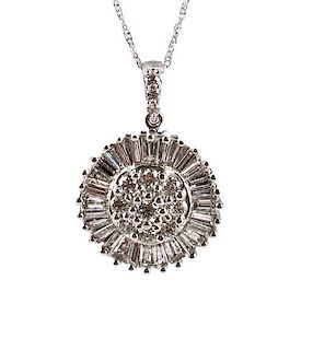 Ladies 14k White Gold & Baguette Diamond Necklace